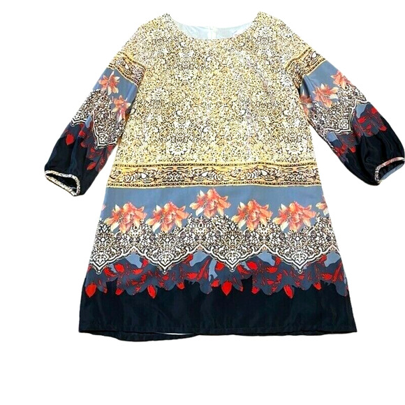 Moon Women's floral print mini Dress long sleeve Lined Scoop Neck sz Medium - Picture 3 of 10